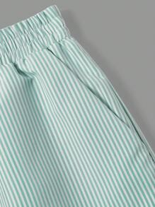 SHEIN EZwear 2件套夏季粉彩色条纹宽松休闲裤，女士夏季套装，阔腿裤，抽绳腰阔腿裤，条纹阔腿裤，夏季套装，女士裤子，夏季裤装，女士轻薄裤，女士轻薄夏季裤，女士裤子 - 彩色 - 查看 4