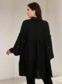 Veilorie Plus Size Solid Color Long Sleeve Casual Shirt, Suitable For Summer Plus Size Christmas - Black - View 6