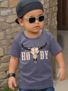 SHEIN Leap Crew Young Boys' Casual Simple Round Neck T-Shirt, Suitable For Summer - Dark Grey - View 1