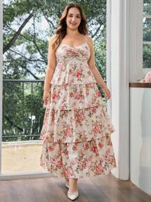 SHEIN MOD Plus Size Vintage Elegant Palace Style Floral Multi-Layer Ruffle Hem Slip Dress.Tea Party Dress.Women Summer Clothing.Women Dresses Elegant Gown.Garden Party Dress,Vacation Dresses,Floral Dress Women,Country,Vintage,Fall,Birthday Dresses For Women,Festival Outfits For Women, ,Dresses For Women,Birthday Dress