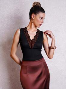 SHEIN Clasi Contrast Lace Tank Top