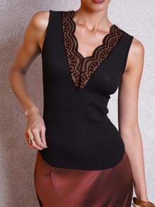 SHEIN Clasi Contrast Lace Tank Top