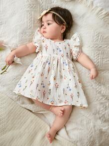 Cozy Pixies Đầm sơ sinh cho bé gái cổ tròn tay lửng họa tiết hoa nhỏ nhắn - Nhiều màu - Xem 7