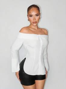 Sirith Áo cánh hở vai thanh lịch, gợi cảm, giản dị dành cho nữ, có viền xẻ, thích hợp để đi chơi, hẹn hò - trắng - Xem 5
