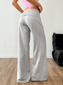 SHEIN EZwear Pantalones anchos informales de cintura alta elástica y de talla grande - Gris Claro - Ver 2