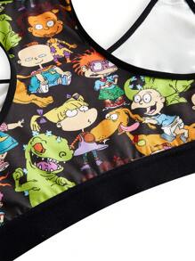 Nick 90s | SHEIN Plus Size Cartoon Graphic Bralette i Boyshorts Bielizna Zestaw - Czarne - Zobacz 7