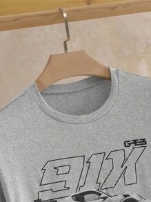 Manfinity VCAY 男士时尚休闲赛车印花短袖T恤 - 灰色 - 查看 5