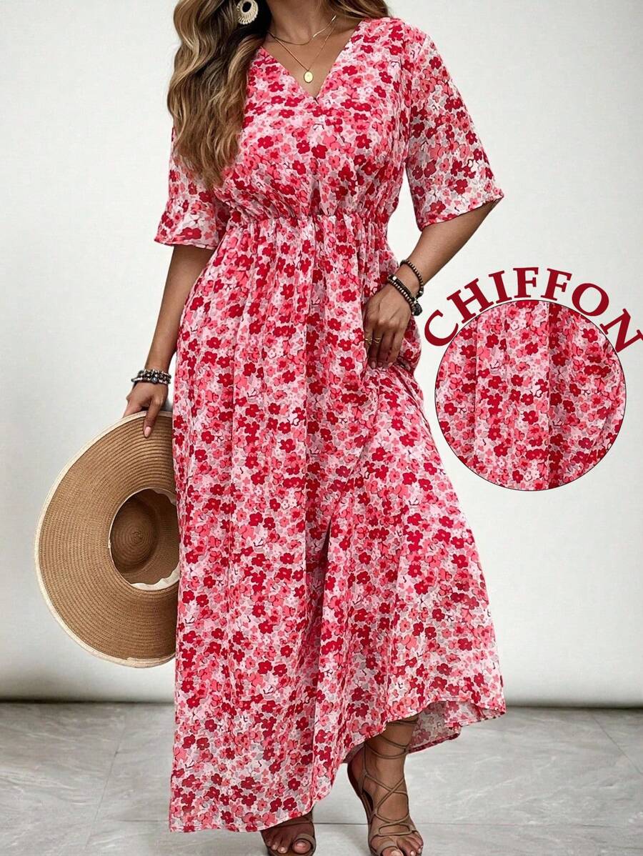 SHEIN VCAY Váy ngắn tay cổ chữ V họa tiết hoa đỏ cỡ lớn cho nữ, váy suông chữ A bồng bềnh phong cách Bohemian cho lễ hội âm nhạc mùa hè Trang phục bãi biển phía Nam Quần áo mùa hè Boho cho phụ nữ Trang phục ăn trưa cho phụ nữ Trang phục sân bay cho phụ nữ Trang phục nghỉ mát trên bãi biển Trang phục nghỉ ngơi trong thành phố Trang phục ngày lễ Quần áo phương Tây cho phụ nữ Trang phục phương Tây cho phụ nữ Áo boho boho Boho sang trọng Phong cách Boho Váy chiffon Brazil - Đỏ - Xem 1