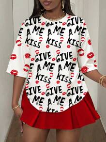 Maweii maglietta maglia a girocollo, oversize donna, con grafica a lettera, a maniche corte, lavorazione a maglia morbida, casual e alla moda di taglia curvy