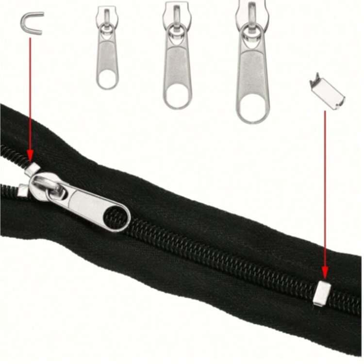 Kit de Reparo de Zíper de Nylon: Cursor de Zíper, Trava Inferior de Zíper - Conserto de Zíper Duplo, Zíper de Nylon para Jaqueta, Mala, Denim, Calça, Barraca, com Ferramenta de Zíper, Decoração de Roupas DIY, Fita de Juta, Corda, Barbante DIY para Casamento, Artesanato, Decoração de Festa - Preto - Visão 7