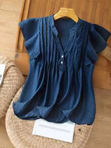 Linhara Plus Size Women's LUNE Plus Size Casual Vacation Shirt With Button Decor - Blue - View 5