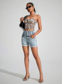 SHEIN EZwear Women's Light-Color Retro Casual Denim Shorts - Light Wash - View 6