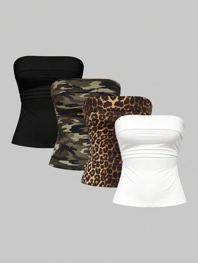 4 أجزاء قمصان نسائية متعددة الاستخدامات بتصميم قص وفتحة بالذيل