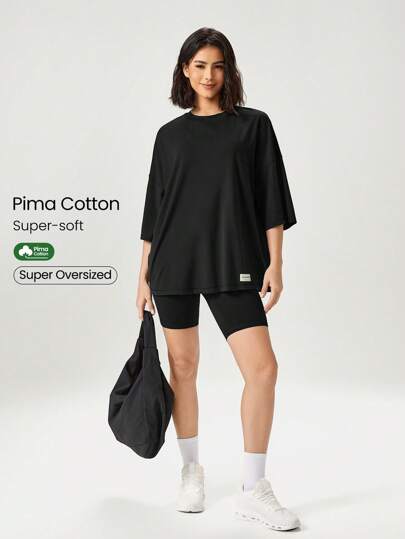 GLOWMODE Pima Cotton Unisex Trumpet Sleeve Round Neck Oversized Tee Daily Casual