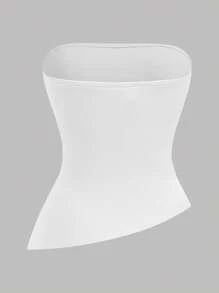 Girlism 少女三件套黑白蓝针织露脐抹胸上衣，腰部褶皱不对称下摆，百搭街头风运动抹胸上衣，女士无肩带上衣三件装夏季上衣 - 淺藍色 - 查看 7