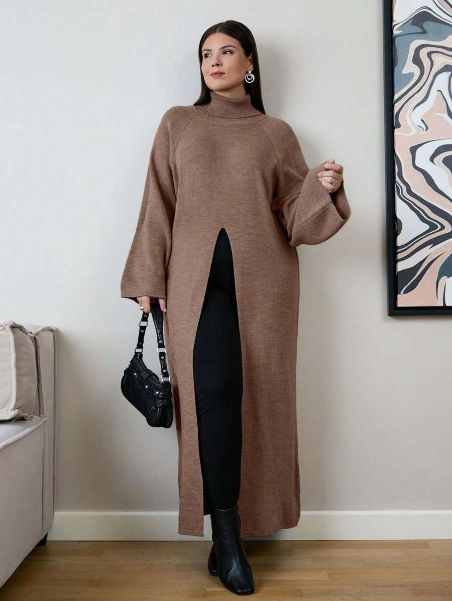 EURMUSE Fashion Maxi Sweater With Tie Detail, Solid Color Suitable For Summer - Camel - View 1