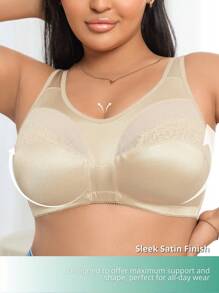 SHEIN 1pc Sexy, Elegant, Romantic French Lace & Glitter Fabric Splicing Comfortable Adjustable Strap Plus Size Women Bra - Apricot - View 3