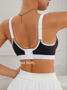 SHEIN Sujetador sin aros para mujer, sin costuras, con tirantes anchos, levantador de busto, con puntada de color contrastante para uso diario - Blanco y Negro - Ver 2