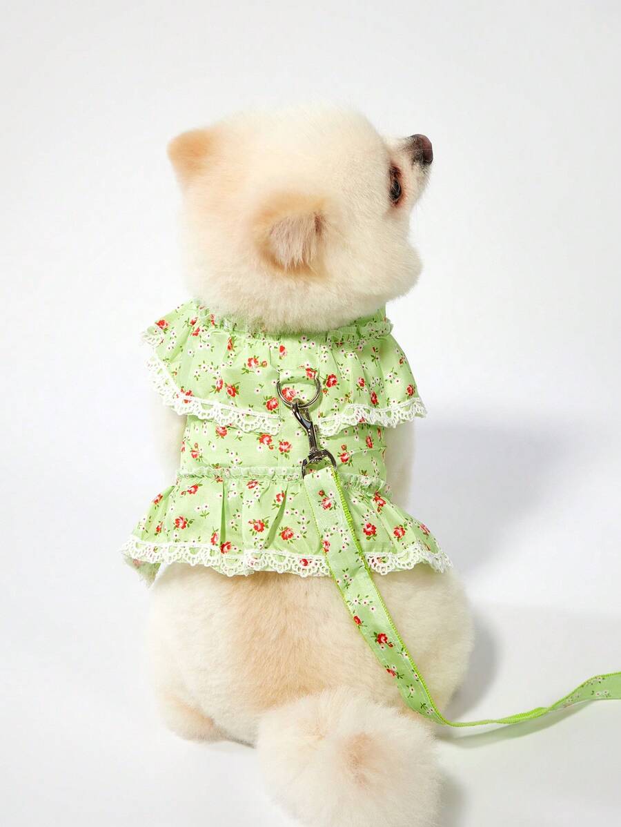 PETSIN Elegant Lady/Princess Style Dual-Layer Cake Frill Design Pet Dog/Cat Harness Vest, Outdoor Leash, Floral Pet Harness, Spring/Summer - Multicolor - View 1