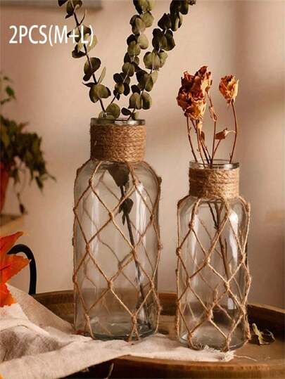 1pc Creative Vintage Bohemian Art made Woven Transparent Glass Cylinder Vase, Original Home ation woven Mesh Bag Festival s, Desktop ation, Flower Arrangements Hydroponic Planting, Ideal Country Farmho Tafel ation,Home ,Living Room ,Boho ,Flower Vase,Centerpiece,Wedding ations,Table Birthday Graduation view 7