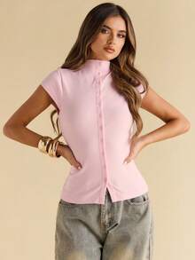 SHEIN BAE ملابس علوية نسائي أساسي بياقة مرتفعة وأك...