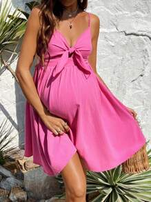 SHEIN 孕妇休闲蝴蝶结吊带无袖中长连衣裙