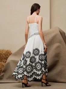 Anewsta 波西米亚海滩度假风格蕾丝、条纹、刺绣拼布细肩带女式连衣裙 - 彩色 - 查看 2
