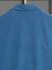 Manfinity Homme Men's Summer Solid Color Short Sleeve Single-Breasted Shirt & Shorts 2 Pieces Set, Cozy Outfits - Teal Blue - View 4