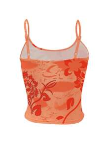 INAWLY Áo hai dây in họa tiết màu cam gợi cảm dành cho nữ mặc hàng ngày - Nhiều màu - Xem 2