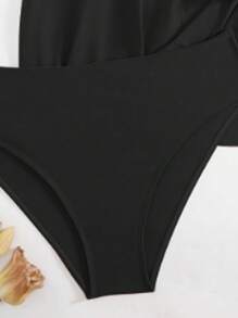 Swim Lushoire 2025年新款女式柔软单肩拼色比基尼泳装，修身两件套 - 黑與白 - 查看 7