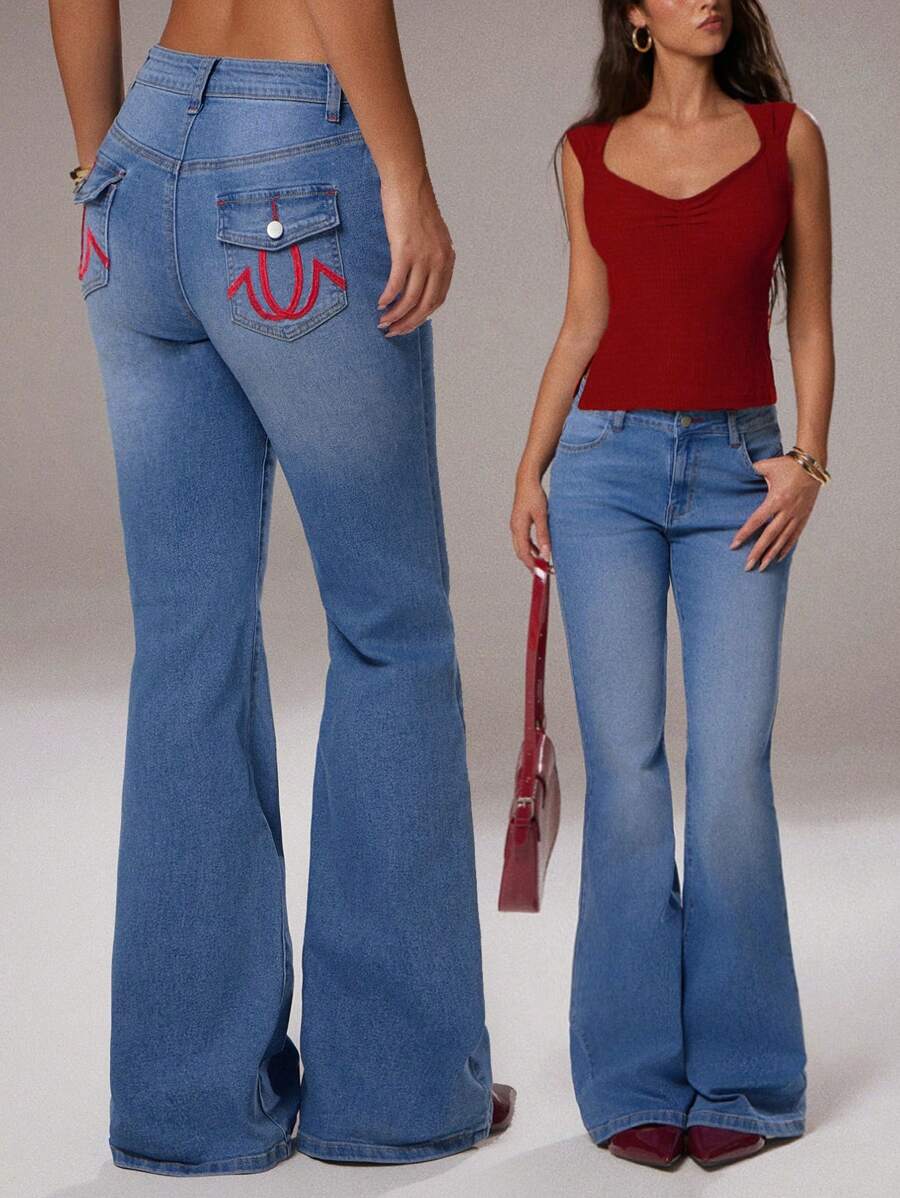 Avantive Blue Flare Jeans Bell Bottom Jeans Hippie Women Clothes Street Wear Womencasual Women Street Wear Women - Light Wash - View 1