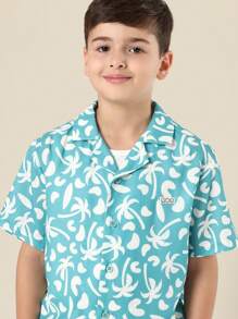 SUMWON Palm Tree Hawaiian Vacation Summer Holiday Shirt Set Tropical Beach Island Surf Style Kids Boys Youth Co-Ord