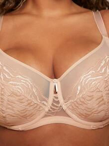 LUVLETTE Lencería de talla grande tipo salón, con cobertura total, soporte y transpirabilidad, sujetador sexy sin forro de encaje y malla minimizador