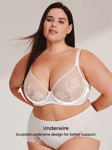 LUVLETTE 女士刺绣优雅内衣全罩杯聚拢透气钢圈性感无衬里网眼蕾丝文胸白色缩小胸罩新娘内衣 - 白色 - 查看 6