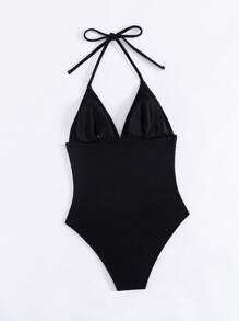 Swim Vcay 女士新款针织提花海星贝壳流苏V领露背性感修身比基尼沙滩装 - 黑色 - 查看 8