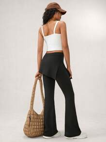 Tropiluxe Women's Solid Color High Waist Flare Elegant Pants