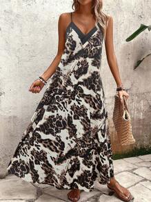 Breezaya 女士豹纹无袖连衣裙，休闲度假长裙，度假海滩装 - 彩色 - 查看 6