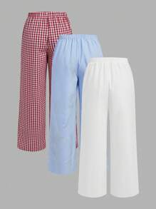 SHEIN EZwear Summer Beach 3 Piece Sets Color Women Wide Leg Loose Casual Pants - Multicolor - View 2