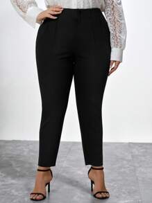 Chikora Plus Solid High Waist Suit Pants - Black - View 3