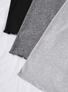 SHEIN 三件套纯色弹力腰直筒舒适裤，针织睡裤，大码，秋冬服装 - 彩色 - 查看 6