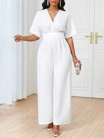 SHEIN Lady Summer Elegant Commuter White Jumpsuit Women Jumpsuits Summer Outfits For Women Vacation Outfits Woman