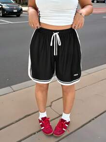 Muchica Black Sheer Plus Size Women's Shorts, Fashionable For Summer - Black and White - View 4