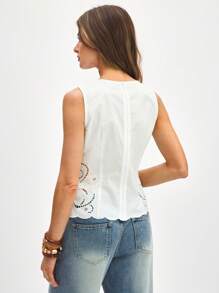 ATUI Studio 女士优雅百搭简约复古刺绣白色上衣，时尚夏季上衣，商务休闲女装，外出上衣 - 白色 - 查看 2