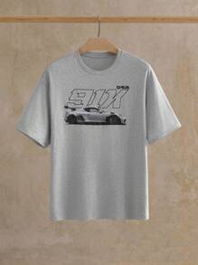 Manfinity VCAY 男士时尚休闲赛车印花短袖T恤 - 灰色 - 查看 2