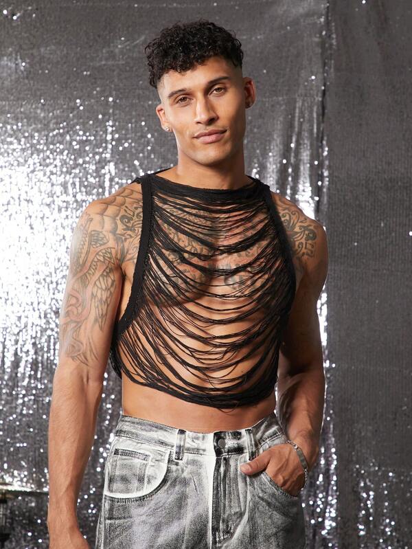 FeverCity Fever City Men's Sexy Hollow-Out Short Knit Tank Top