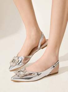 CUCCOO CHICEST 女士银色尖头水钻扣平底鞋，舒适优雅的办公鞋 - 銀色 - 查看 7