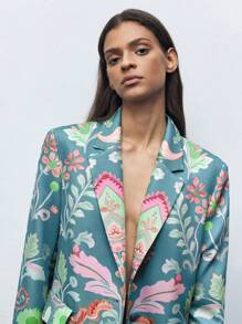 Maija Áo khoác Blazer in kỹ thuật số màu xanh, dáng suông, phong cách công sở, du lịch cho nữ vào mùa thu/đông - Nhiều màu - Xem 5