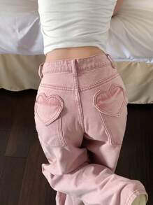 Livesso Women's Summer Washed Casual Loose Wide Leg Jeans - Baby Pink - View 7