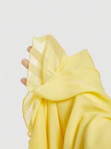 SHEIN MOD 黄色荷叶边高开叉不对称修身雪纺连衣裙 - 黃色 - 查看 5