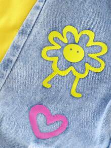 SHEIN 女婴翻领镂空上衣和破洞印花长裤两件套 - 黃色 - 查看 8